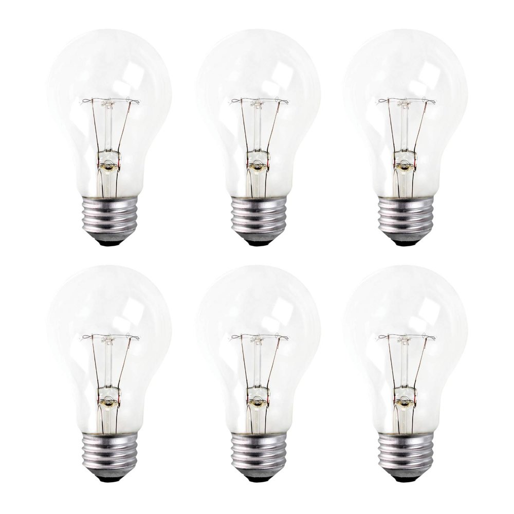 Xtricity A19 Clear Incandescent Rough Service Light Bulb, 100 Watt, 2700K Soft White, E26 Medium Base, 1020 Lumens, 130V (6 Pack)