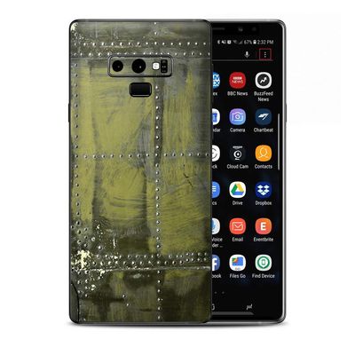 Skin Decal Vinyl Wrap for Samsung Galaxy Note 9 | Decal Stickers Skins Cover| Green Rivets Metal Airplane Panel WW2