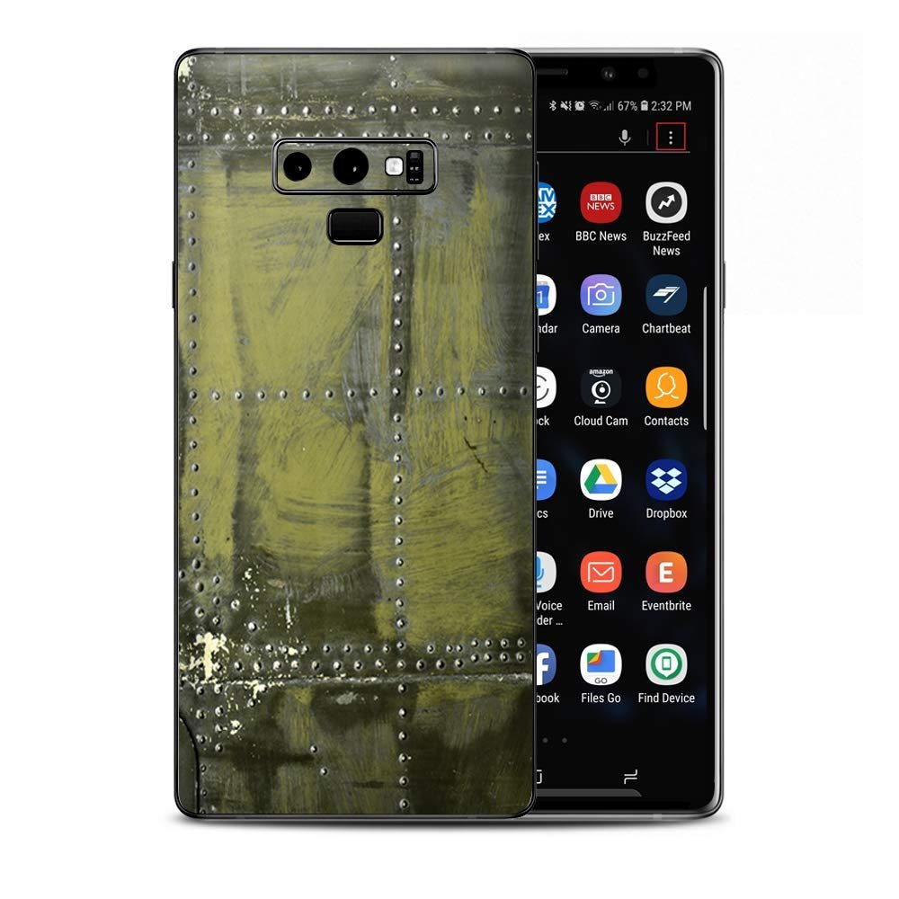 Skin Decal Vinyl Wrap for Samsung Galaxy Note 9 | Decal Stickers Skins Cover| Green Rivets Metal Airplane Panel WW2