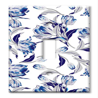 Art Plates 1 Gang Toggle Decorative Metal Wall Plate - Blue and Gray Flower Toss - (Made in USA)