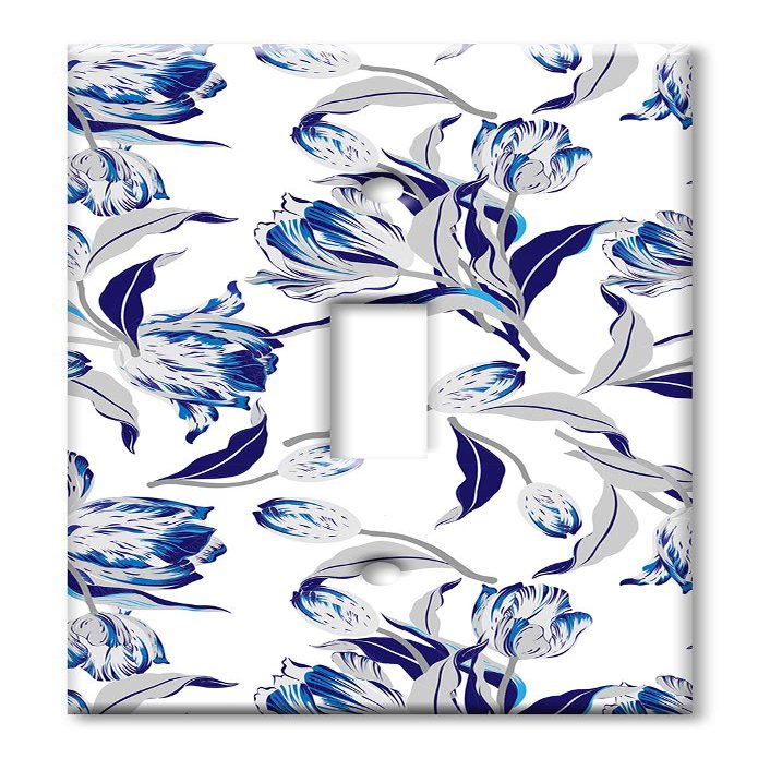 Art Plates 1 Gang Toggle Decorative Metal Wall Plate - Blue and Gray Flower Toss - (Made in USA)