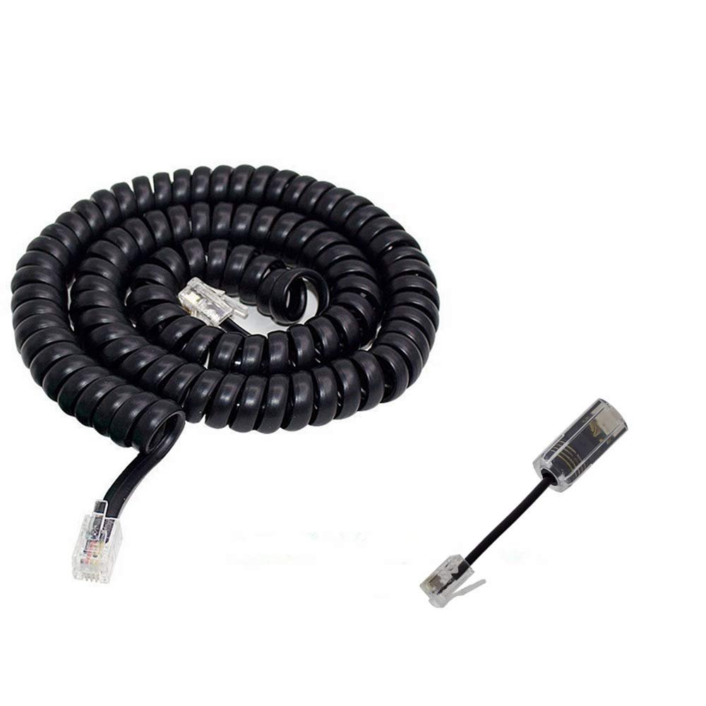 AIMIJIA Telephone Cord Detangler, Black Coiled Telephone Handset Cord 13 Ft Uncoiled / 2 Ft Coiled and Black Extended Rotatable Telephone Phone Cord Detangler Landline Telephone Accessory