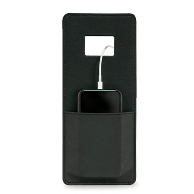 Bey-Berk Black Leather Phone Cradle for Wall Outlet, 5"L x 0.1"W x 11"H