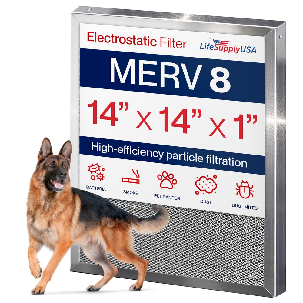 14x14x1 Electrostatic Air Filter, MERV 8, Washable, Reusable Furnace AC/HVAC Filter, Energy Saving, Easy to Clean, Long-Lasting by LifeSupplyUSA