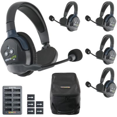 Eartec UL5S Ultralite-HD 5-Person Full Duplex Wireless Intercom Headset Communication System, Single Ear Headsets, Up to 1000ft Range, U.S. Company