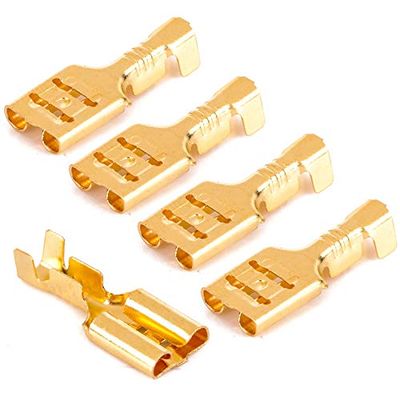 100 Pieces 6.3mm Female Spade Terminal Connectors Gold Brass Car Speaker Wire Connector for Car/Boat Speaker
