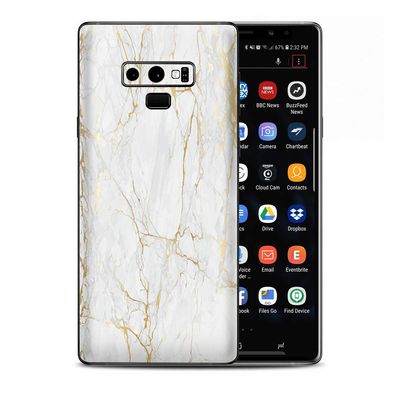 Skin Decal Vinyl Wrap for Samsung Galaxy Note 9 | Decal Stickers Skins Cover| Marble White Gold Flake Granite