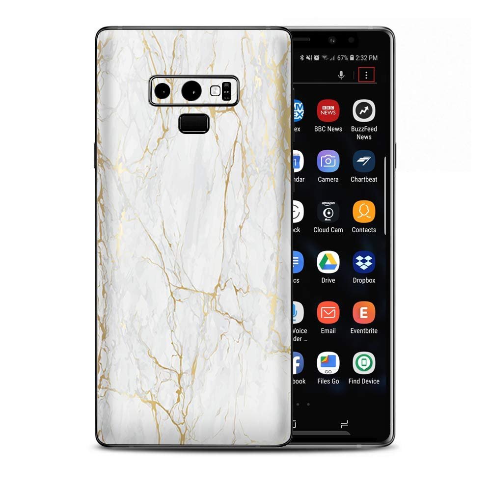 Skin Decal Vinyl Wrap for Samsung Galaxy Note 9 | Decal Stickers Skins Cover| Marble White Gold Flake Granite