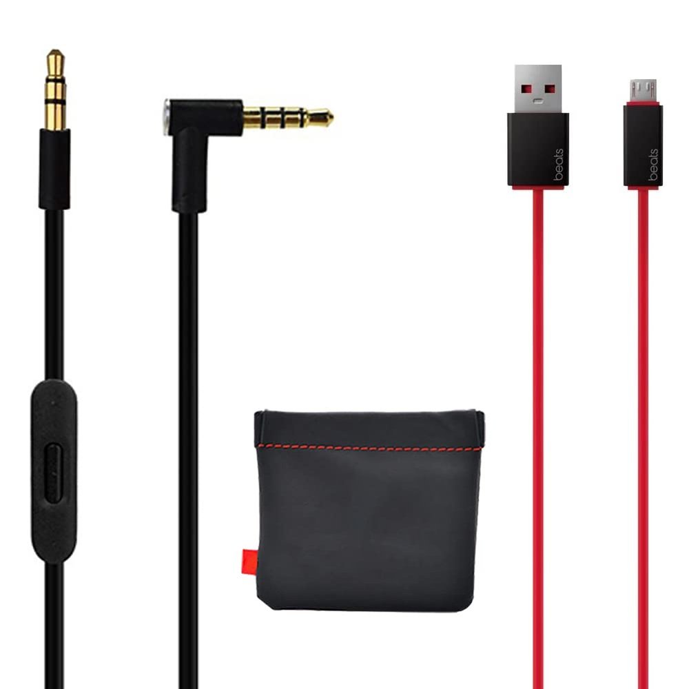 Original Replacement AUX Audio Cable Cord for Beats by Dre Headphones Solo/Studio/Pro/Wireless/Mixr with MIC Black+Replacement Charger Cable for Beats by Dr Dre and Pill