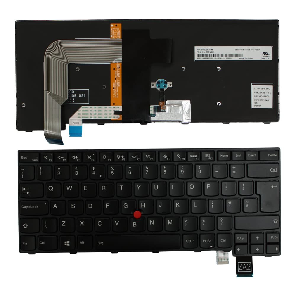 Power4Laptops UK Layout Black Frame Backlit Black Replacement Laptop Keyboard Compatible with Lenovo NSK-ZA6BT