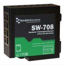 BRAINBOXES SW-708 Hardened 8PORT ETHERNET Switch, 8 x 10/100 Fast Ethernet Ports, Temp. -40F to +176F, 5V - 30V DC Redundant DC Dual Power Inputs