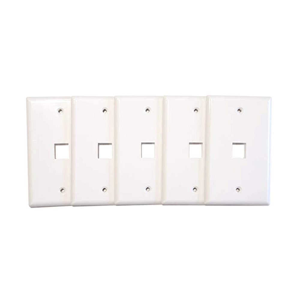 (5) Pack of 1 Port Keystone Jack Wall Plates Single Gang  White