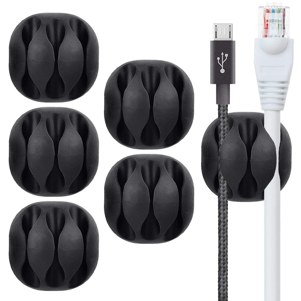 BEADNOVA Cable Clips Cord Organizer Cable Management Wire Cord Holder 3 Slots Adhesive Wire Holder for Car Charging Accessory PC Office Home (Black, 6 pcs)