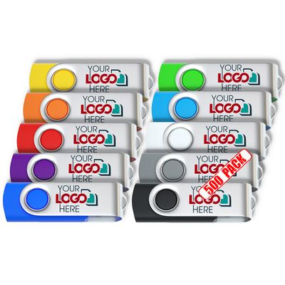 Possibox Custom Swivel USB Flash Drive 512MB Promotional Product Personalized with Your Logo - Bulk USB 2.0 - Customizable 500 Pack