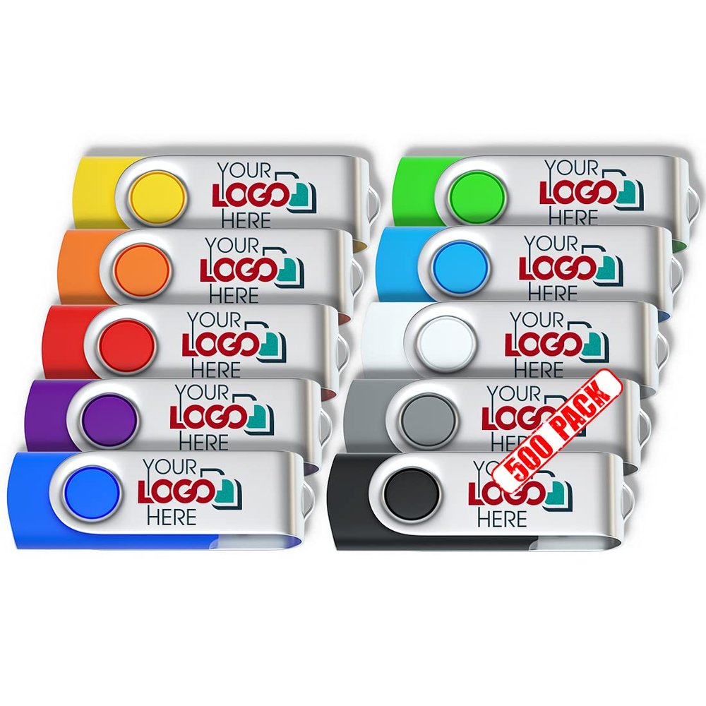 Possibox Custom Swivel USB Flash Drive 512MB Promotional Product Personalized with Your Logo - Bulk USB 2.0 - Customizable 500 Pack