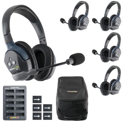 Eartec UL5D Ultralite-HD 5-Person Full Duplex Wireless Intercom Headset Communication System, Dual Ear Headsets, Up to 1000ft Range, U.S. Company