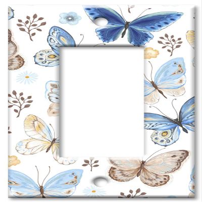 Art Plates - Decorative Switch Plate - 1 Gang Rocker - GFCI Wall Plate - Blue and Tan Butterfly Toss - Made in USA
