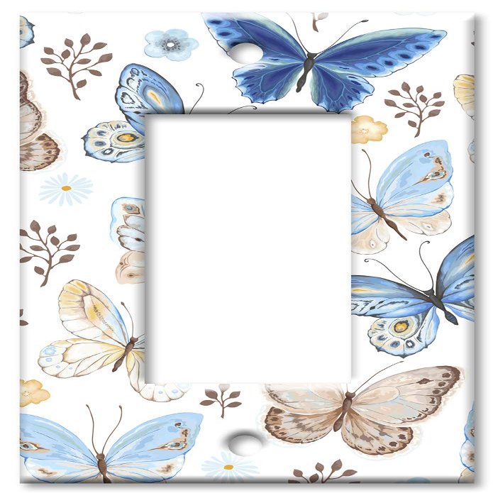 Art Plates - Decorative Switch Plate - 1 Gang Rocker - GFCI Wall Plate - Blue and Tan Butterfly Toss - Made in USA
