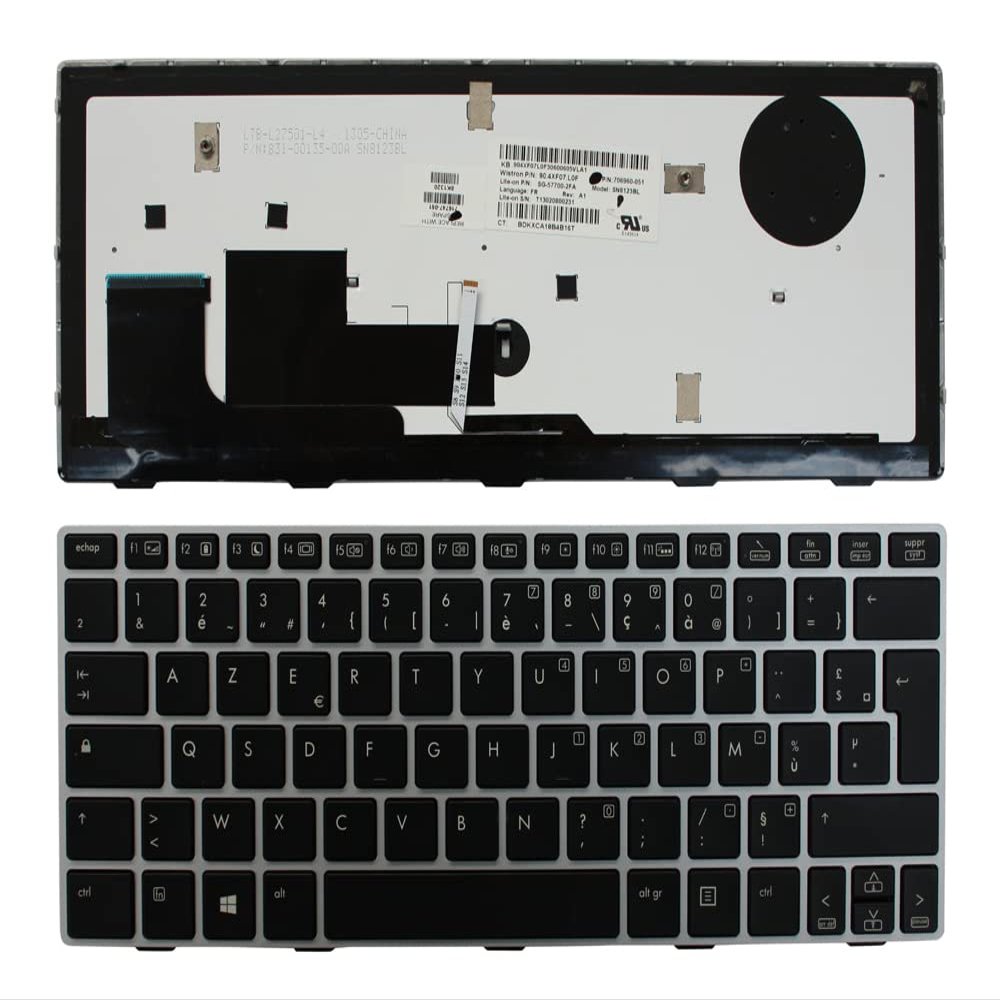 Power4Laptops French Layout Silver Frame Backlit Black Replacement Laptop Keyboard Compatible with HP EliteBook Revolve 810 G3