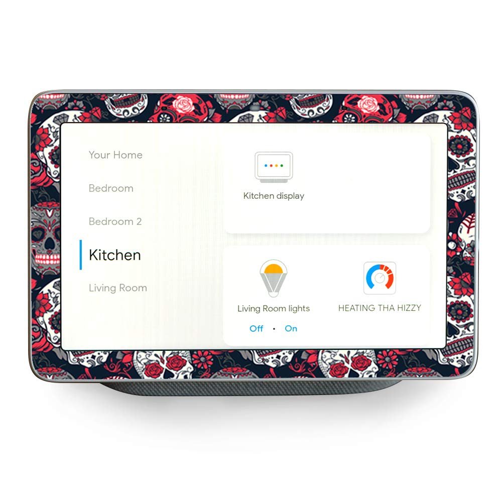 Skin Decal Vinyl Wrap for Google Home Hub | Decal Stickers Skins Cover |Sugar Skulls Red Black Dia de Los