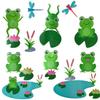 Cute Frog Decals Wall Stickers Jumping Frogs with Dragonflies and Lotus - Pond Friends Frog Window Sticker Set Individual Peel and Stick Graphics (25.5 in W x 10.6 in H) Sticker Sheet Nursery Decor view 1