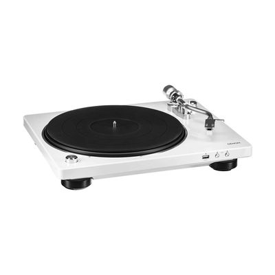 Denon DP-450USB Semi-Automatic Analog Vinyl Record Player Turntable, USB Output for Recording, Speed Auto Sensor, Curved Tonearm, 33 1/3, 45, 78 RPM (Vintage) Speeds, Superior Audio, White