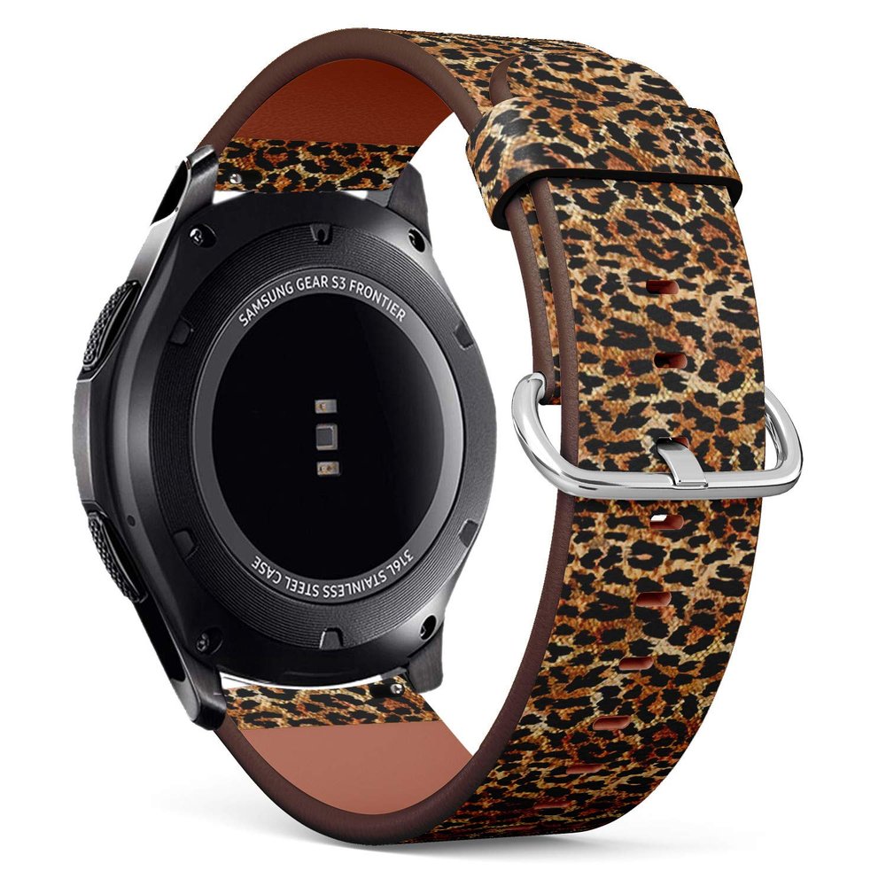 Compatible with Samsung Gear S3 Frontier/Classic - 22mm Quick-Release Leather Band Bracelet Strap Wristband Replacement - Leopard Animal Print