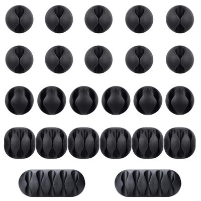 Beadnova Cable Clips Cord Organizer Cable Management Wire Cord Holder 24 Pack Adhesive Cord Holder for Car, Power Cords, Charging Accessory Cables, PC, Office (Black,1 Slots, 2 Slots, 3 Slots,5 Slots)