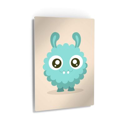 Smile Art Design Lovely Blue Monster Cream Background METAL PRINT Kids Room Decor Metal Wall Art Baby Room Decor Kids Room Decor Nursery Decor Made in the USA- 17x11
