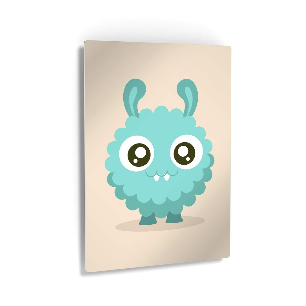 Smile Art Design Lovely Blue Monster Cream Background METAL PRINT Kids Room Decor Metal Wall Art Baby Room Decor Kids Room Decor Nursery Decor Made in the USA- 17x11