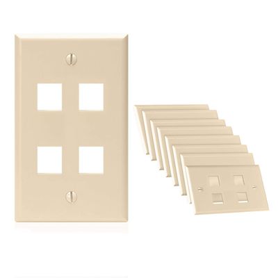 Cmple - 4 Port Keystone Wall Plate Ivory (10 Pack) with Standard Size Keystone Jack Plate Insert 1 Gang Ethernet Wall Plate for RJ45 Keystone, Modular Inserts