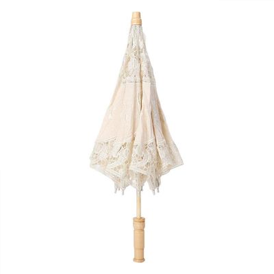 Fdit Mini Handmade Lace Silk Embroidery Flower Umbrella (Smaller Than Your Imagination !!!!)(Just for Photography or Decor, not Practical for Raining Day)(L-Beige)