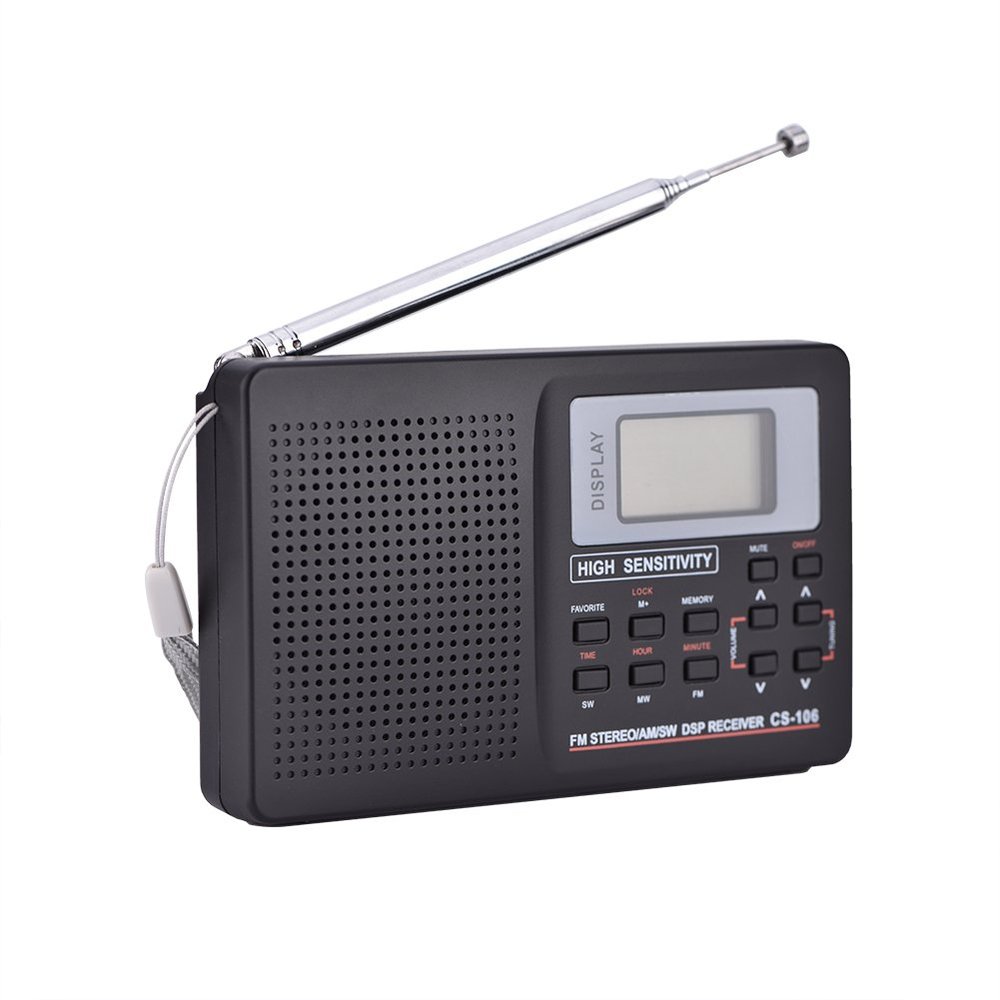 Portable Digital AM/FM Stereo Radio - SW/LW/TV Sound Digital Tuning Full-Band Receiver with Alarm Clock, Petite Radio with Mute State/Frequency Lock (Step Value 10k)