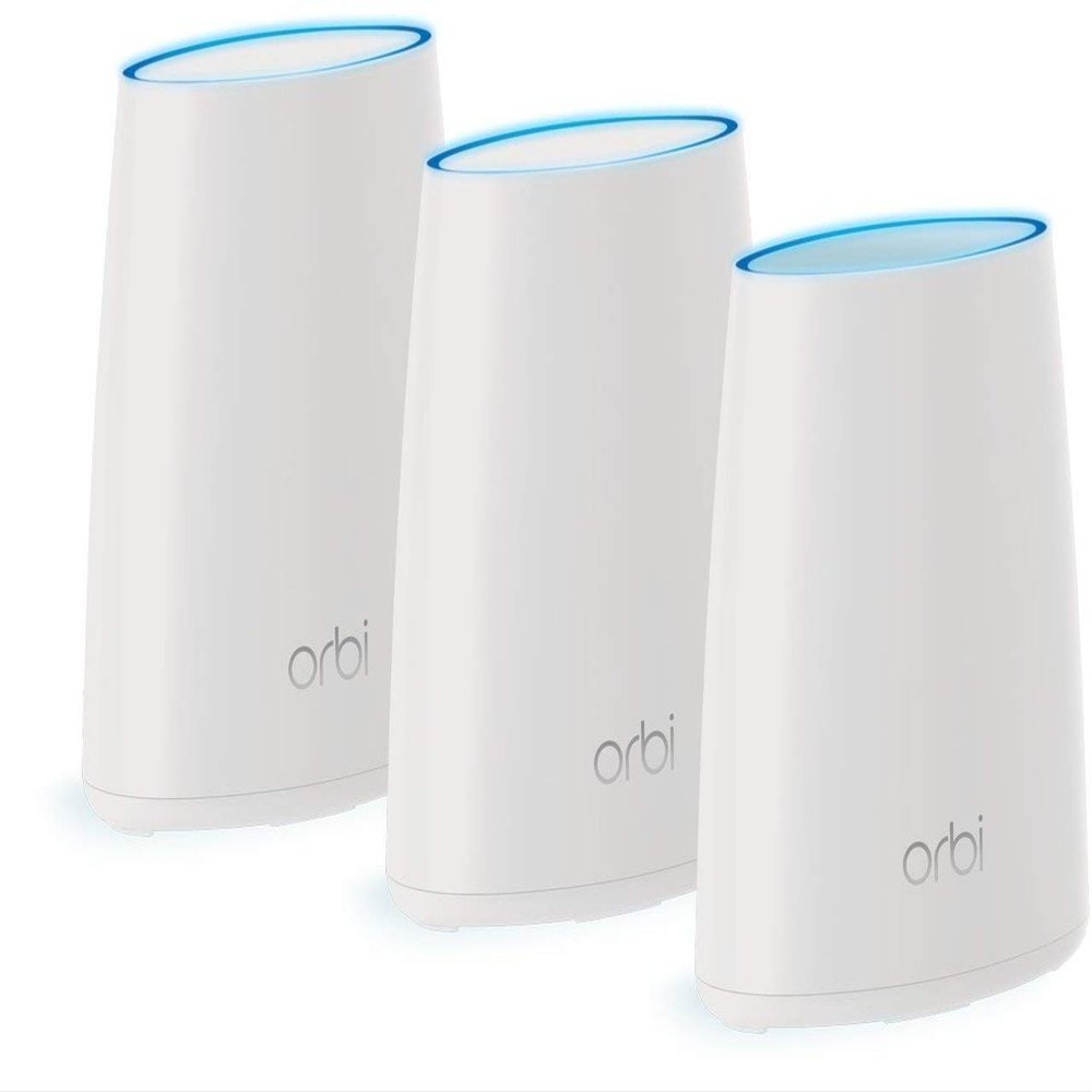 NETGEAR Orbi Whole Home Mesh WiFi System 3 Pack Route r& 2 Mini satellite extenders RBK43 (Renewed)