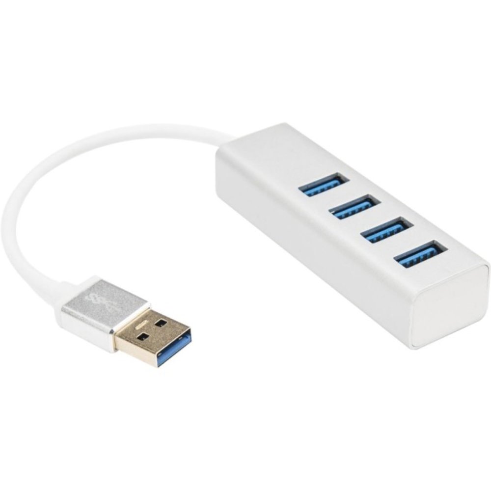Rocstor Premium Portable 4 Port SuperSpeed Mini USB 3.0 Hub - Aluminum Silver - USB - External - 4 USB Ports Female - 4 USB 3.0 Ports - PC, Mac - 6 in Mini Hub with Built-in SuperSpeed Cable 5Gbps - U