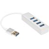 Rocstor Premium Portable 4 Port SuperSpeed Mini USB 3.0 Hub - Aluminum Silver - USB - External - 4 USB Ports Female - 4 USB 3.0 Ports - PC, Mac - 6 in Mini Hub with Built-in SuperSpeed Cable 5Gbps - U view 1