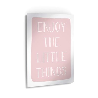 Smile Art Design Enjoy The Little Things Lettering Pink Background METAL PRINT Kids Room Decor Metal Wall Art Baby Room Decor Kids Room Decor Nursery Decor Made in the USA- 30x20