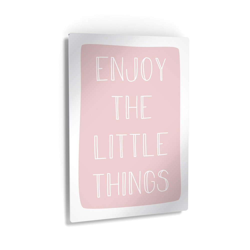 Smile Art Design Enjoy The Little Things Lettering Pink Background METAL PRINT Kids Room Decor Metal Wall Art Baby Room Decor Kids Room Decor Nursery Decor Made in the USA- 30x20