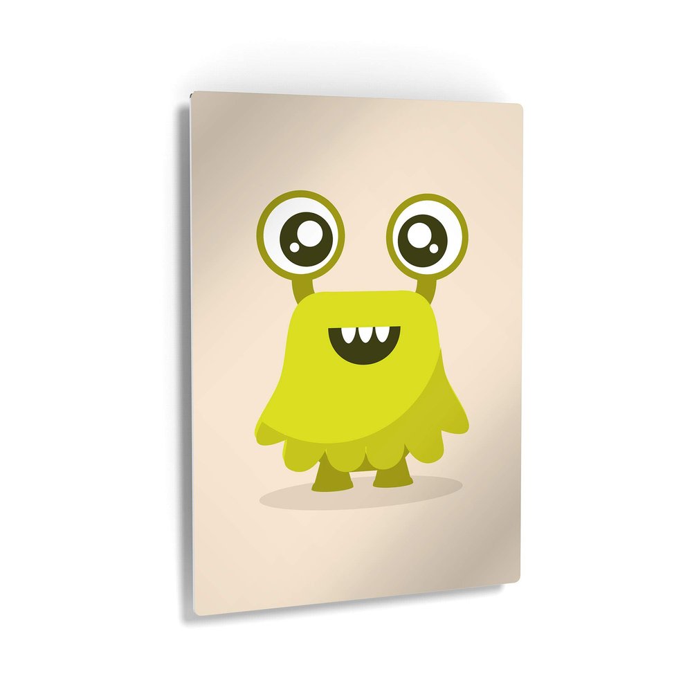 Smile Art Design Lovely Green Monster Cream Background METAL PRINT Kids Room Decor Metal Wall Art Baby Room Decor Kids Room Decor Nursery Decor Made in the USA- 30x20