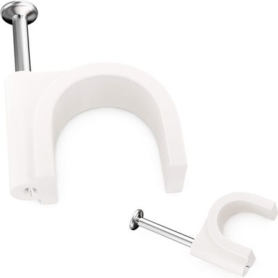 PHYXOLOGY SUPPLY Pro-Grade, Cable Clips with Steel Nails 4mm, 14mm Wire Holders and Tacks 100 Per Size. Durable, UV Resistant Plastic Clips Help Organize Coax, Ethernet, Cat5, Cat6 and Other Cords.