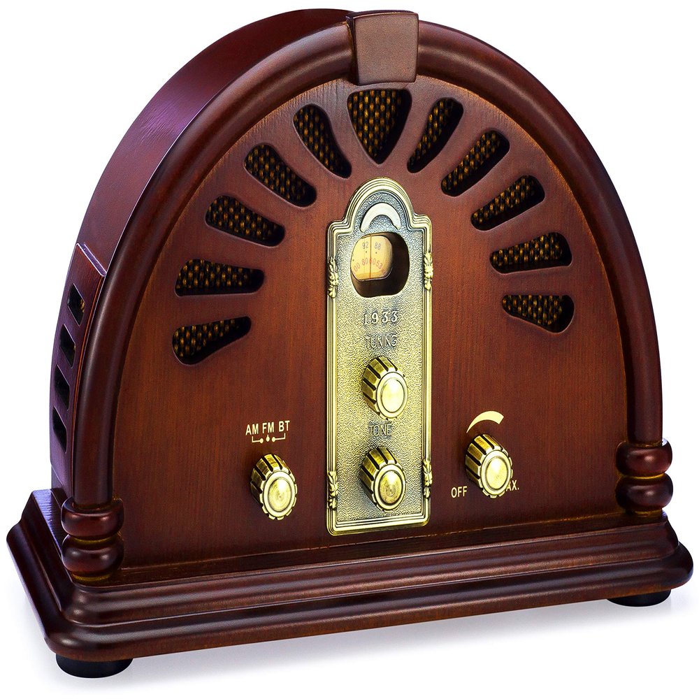 ClearClick Classic Vintage Retro Style AM/FM Radio with Bluetooth - Handmade Wooden Exterior Dark Brown