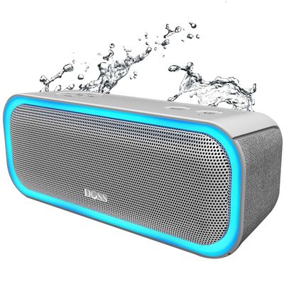 DOSS SoundBox Pro Bluetooth Speaker, 20W Stereo Sound, Active Extra Bass, 20H Playtime, Multi-Color Lights, IPX6 for Home, Outdoor, Party, Christmas and White Elephant Gift for Men, Women, Teen-Grey