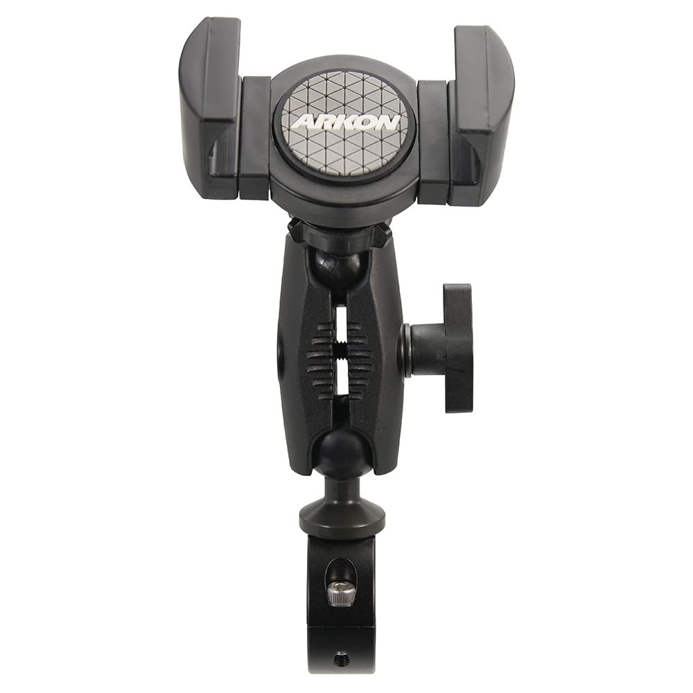 ARKON Mounts RoadVise XL Robust Aluminum Motorcycle Mount | Universal Device Fit | Small Adjustable Arm | For Motorbikes and Cycles | Customizable Handlebar Mount | For iPhone, Samsung, Google, & more