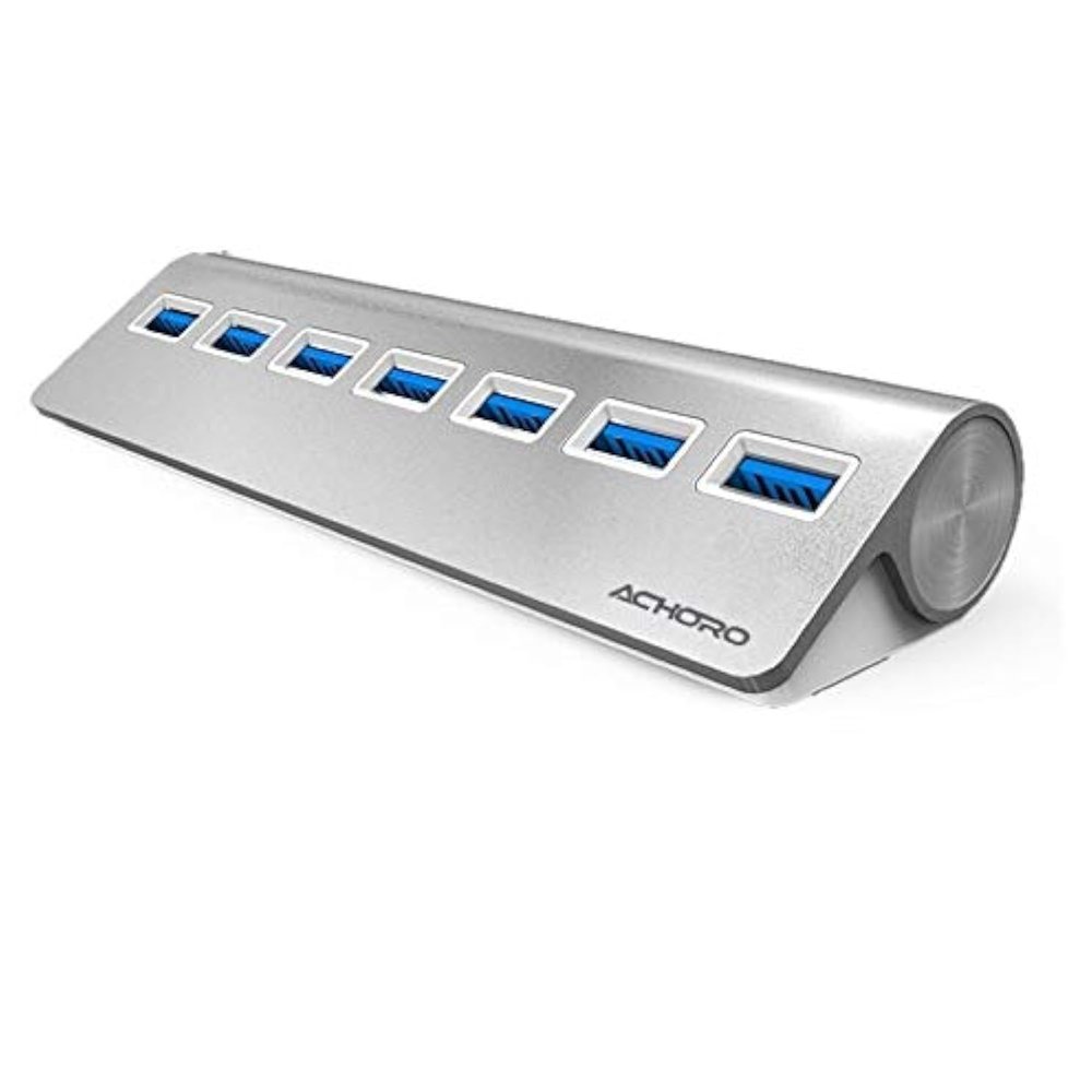 Achoro 7 Ports USB 3.0 Hub, Triangle Aluminum Alloy USB Port Expander, High-Speed USB Splitter for Computer, PC, iMac, MacBook, Windows, Desktop, Laptop Multi USB Hub