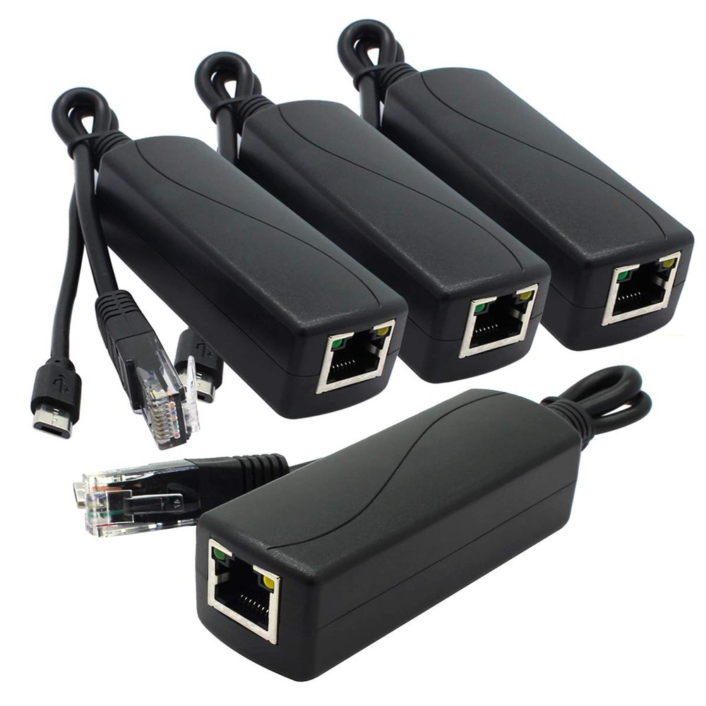 ANVISION 4-Pack Gigabit PoE Splitter, 48V to 5V 2.4A Micro USB Ethernet Adapter, Compatible with Raspberry Pi 3B+, IP Camera and More