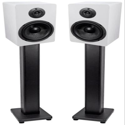 Rockville Pair RockShelf 64W White 6.5" Home Bookshelf Speakers + 36" Stands
