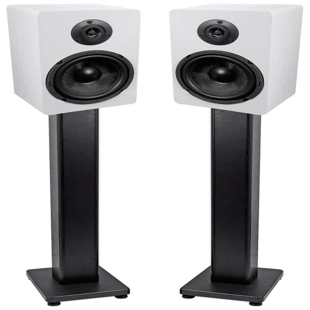 Rockville Pair RockShelf 64W White 6.5" Home Bookshelf Speakers + 36" Stands