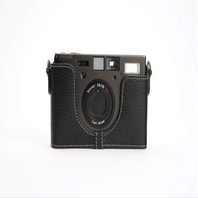 Contax T3 Case, BolinUS Handmade Genuine Real Leather Half Camera Case Bag Cover for Contax T3 Camera with Hand Strap (Black)
