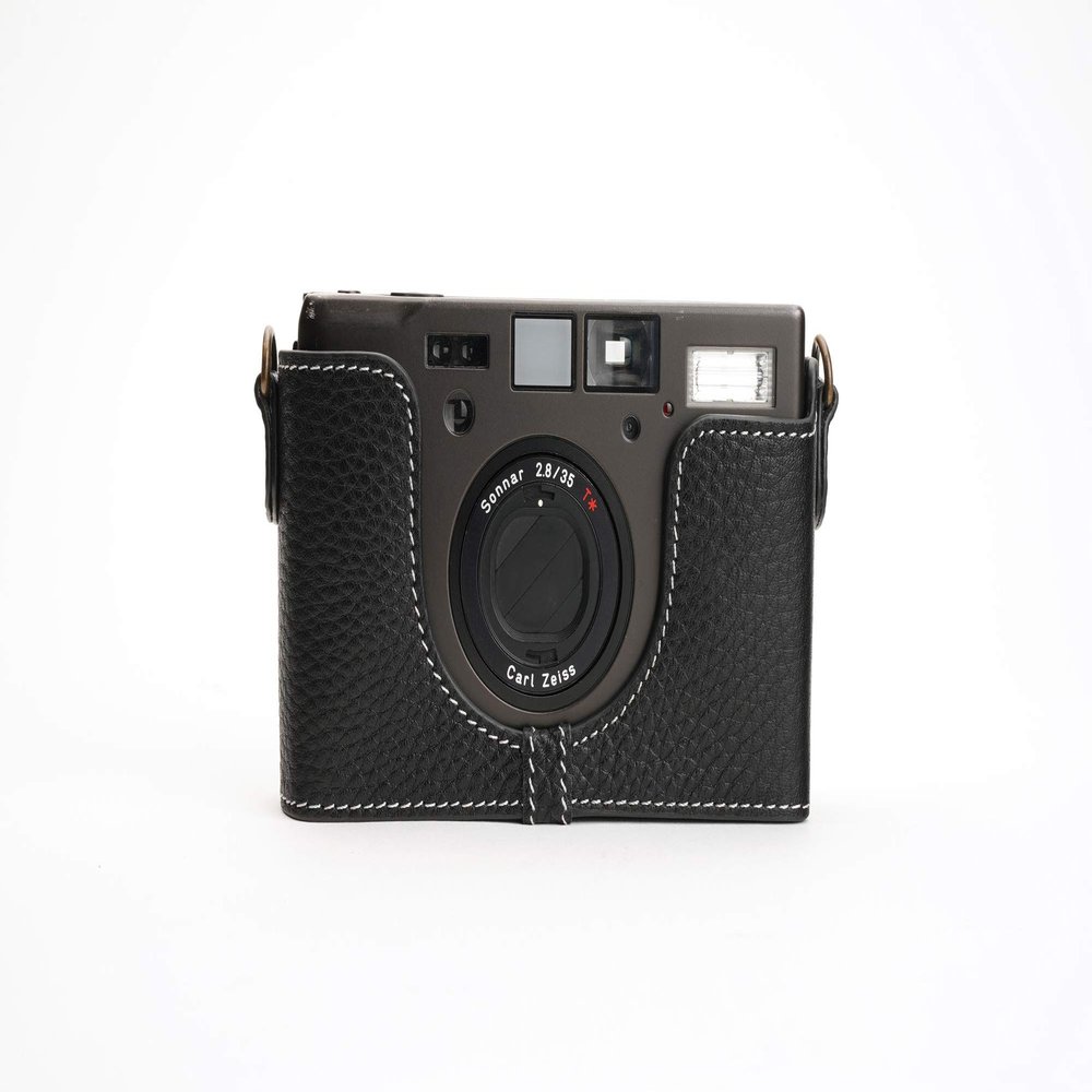 Contax T3 Case, BolinUS Handmade Genuine Real Leather Half Camera Case Bag Cover for Contax T3 Camera with Hand Strap (Black)