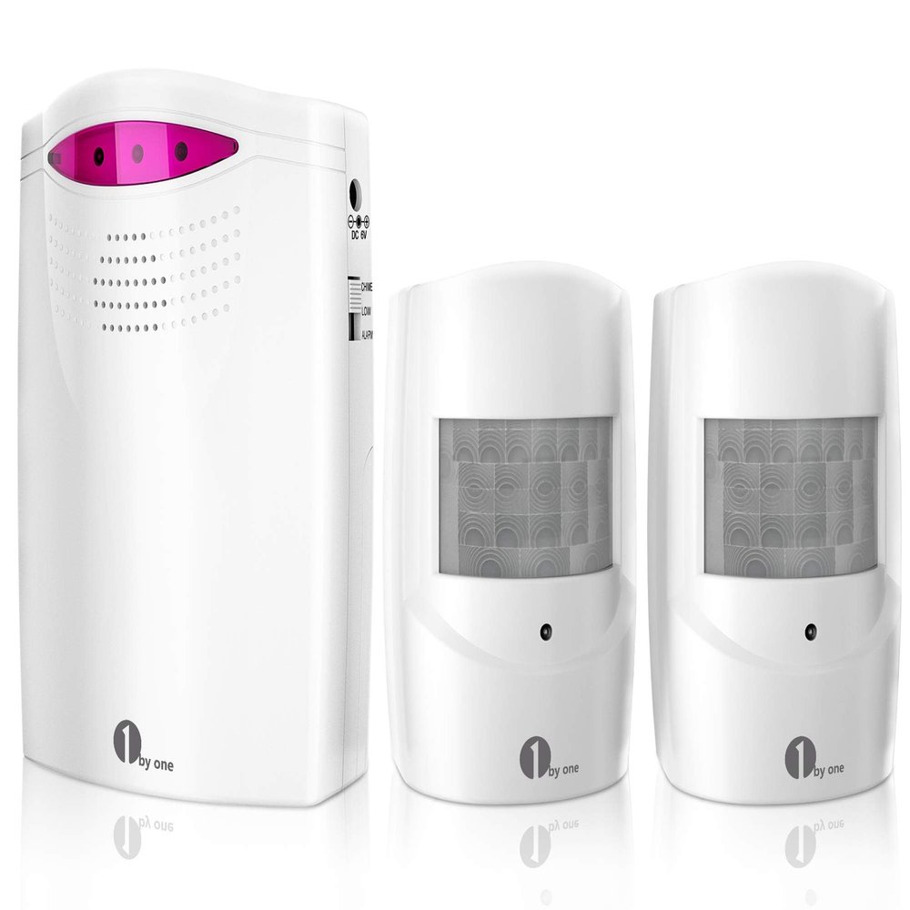 Driveway Alarm Wireless Outside, 1 BY ONE Motion Sensor Alarm 1000ft/300m Range Extra Loud Chimes Security Alarm System with 1 Receiver 2 Weatherproof Infrared Sensors Protect Indoor/Outdoor Property